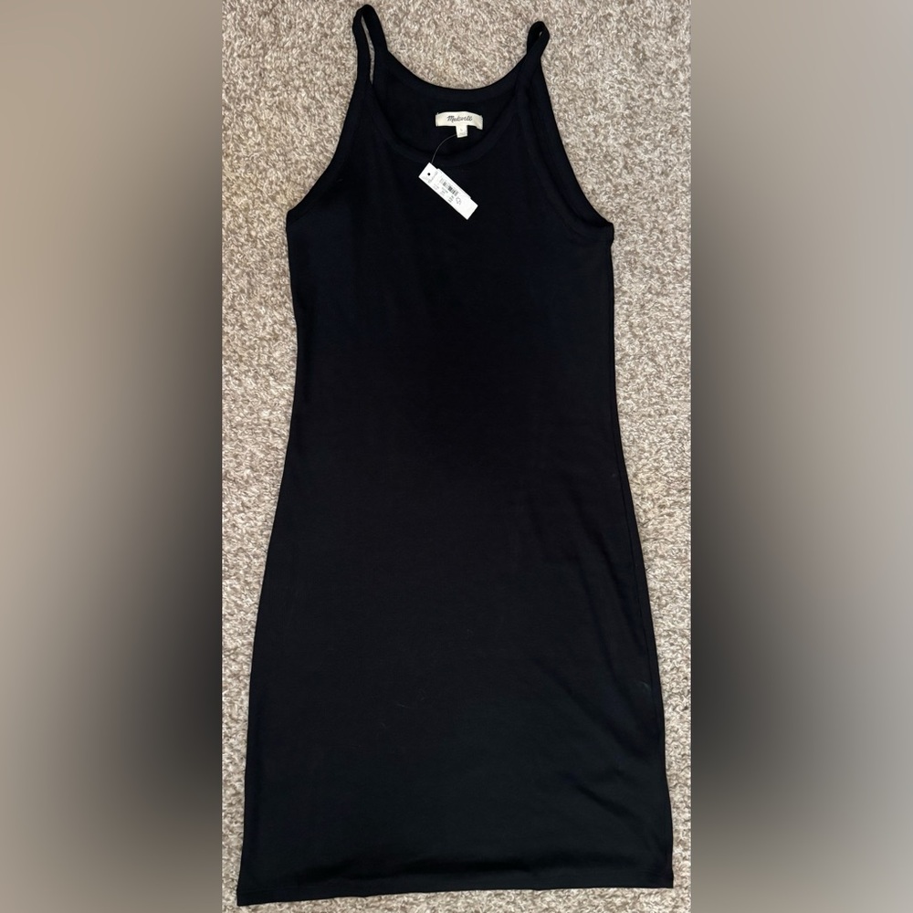 New Madewell Black Supima Rib Mini Dress Size: L
